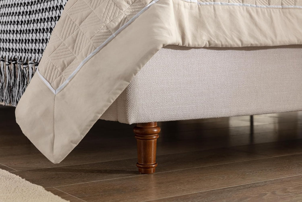 Queen 54" Tall Headboard Wingback Upholstered Platform Bed Frame Elegant Simplicity Textured Canvas for Bedroom Strong Wood Slats Support No Box Spring Needed Easy Assembly No Noise Ivory