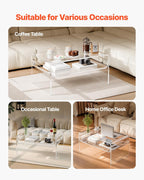 VEVOR Acrylic Coffee Table, Modern Waterfall Center Table with Open Storage Shelf, Clear Rectangle Lucite Desk for Living Room, Office Reception, 31.5" W x 19.7" D x 15" H, Large