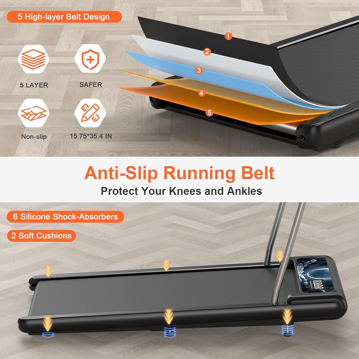 HCOIW Walking Treadmill Pad with Incline - Portable Under Desk Treadmill, Walking Mat Pad with Handle Bar, 2.5HP Low Noise, 2 in 1 Treadmills for Home Office, Remote Control with LED