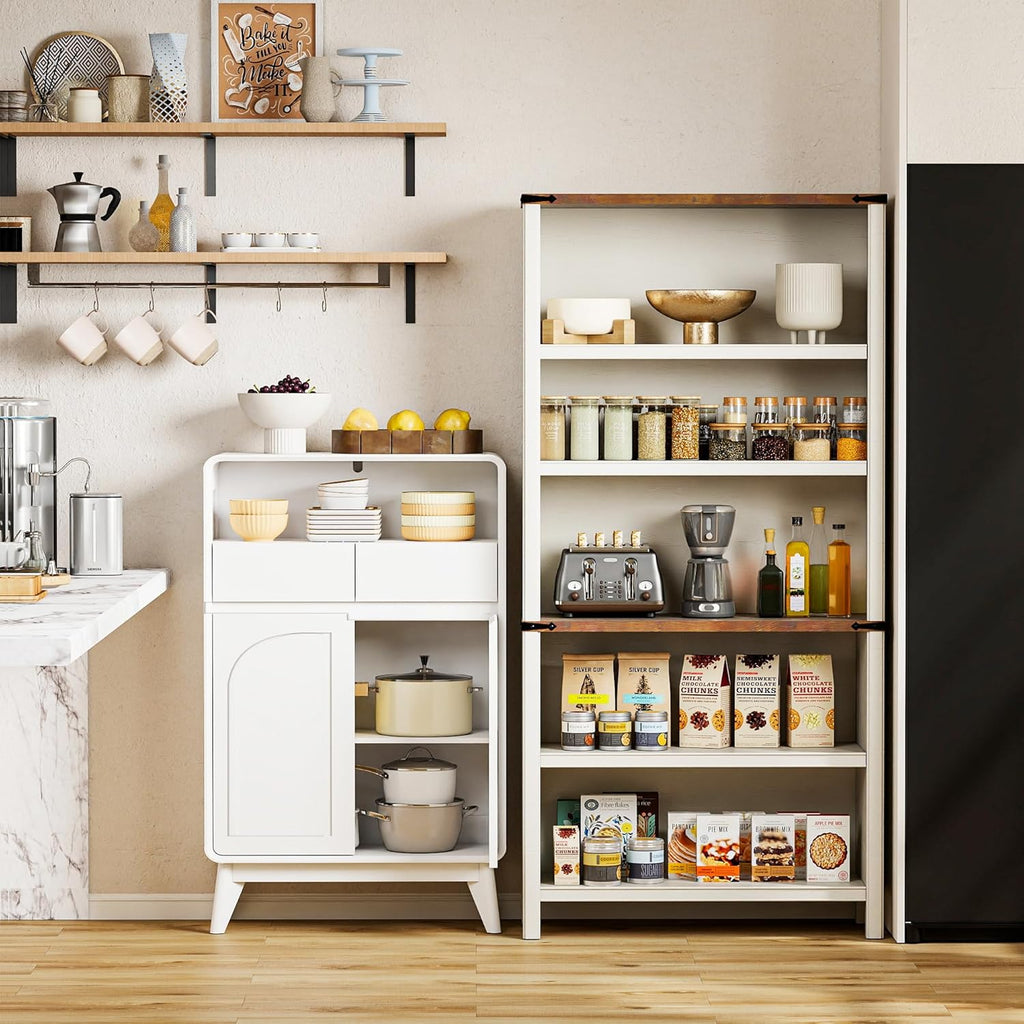 Kitchen Storage Cabinet, Buffet Cabinet with Doors and Adjustable Drawers, Modern Accent Sideboard Coffee Bar Cabinet for Living Room, Dining Room, Entryway, White