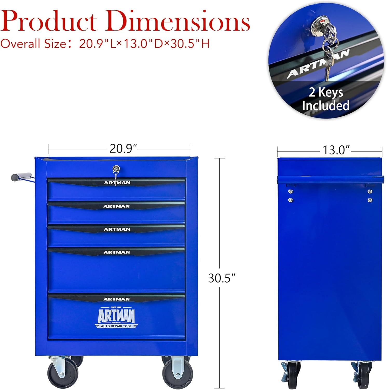 5 Drawers Tool Cart on Wheels, Multifunctional Rolling Tool Box, Drawers Rolling Trolley Organizer Tools Storage Chest for Warehouse,Garage,Workshop,Repair Shop (5 Drawers-30.5"H)