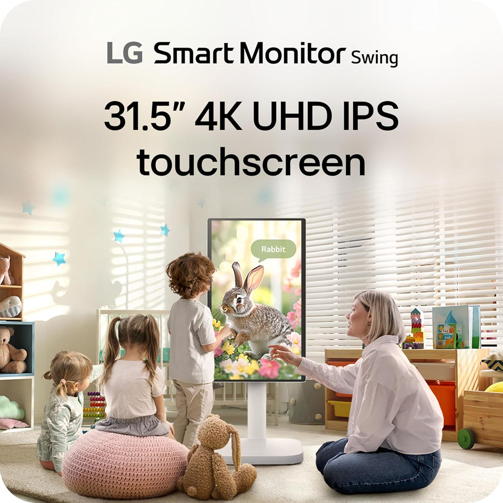 LG Smart Monitor Swing 32U889SA-W 32-Inch 4K UHD (3840x2160) IPS Touchscreen on a Fully Adjustable Wheeled Base HDR10  webOS  Built-in Speaker  HDMI  USB Type-C  Tilt/Height/Swivel/Pivot Stand  White