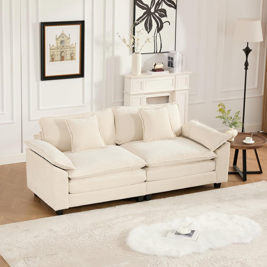 81.9" Modern Love Seat Sectional Couches for Living Room, Beige Chenille Comfy Cloud Sectional Couch, Modular Loveseat Sofa Set for Living Room, Sofas para Sala, Cozy Couches (Beige, 2+0 Set)