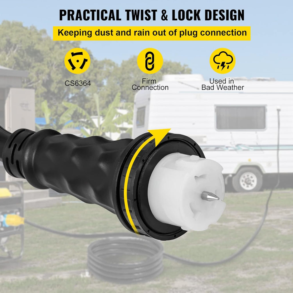 VEVOR 50FT 50 Amp Generator Extension Cord  STW 45446 + 45505 125V 250V Generator Power Cord  N14-50P & SS2-50R & CS6364 Twist Lock Connectors