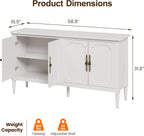 RoyalCraft 59" Buffet Cabinet with Storage, Vintage Sideboard with Adjustable Shelves & Carved Handle, Mid Century Modern Painted Credenza Coffee Bar for Kitchen, Dining Room, Satin White