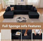 140" Modular Sectional Sofa with 2 Ottomans, Modern Corduroy Cloud Couch with Deep Seat, Boneless Couch Upholstered 4-Seater U-Shaped Sofa for Living Room, No Assembly Required (Black,2 Ottomans)