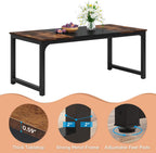 LITTLE TREE 70.9 Inch Large Dining Table Rectangular Kitchen Furniture for 6 to 8 People, Brown+Black