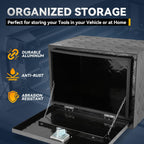 Underbody Truck Box, 24'' D x 17.7"W x 18.1"H Pickup Storage Box, Heavy Duty Aluminum Diamond Plate Tool Box with Lock and Keys, Waterproof Trailer Storage Box with T-Handle Latch - Black