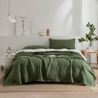 EVERLY Linen Queen Sheets Set, 100% Stonewashed French Linen Bed Sheets Deep Pocket Sheets, 4 Pieces (1 Flat Sheet, 1 Fitted Sheet, 2 Pillowcases) Natural Flax Bedding Set-Mossy Green