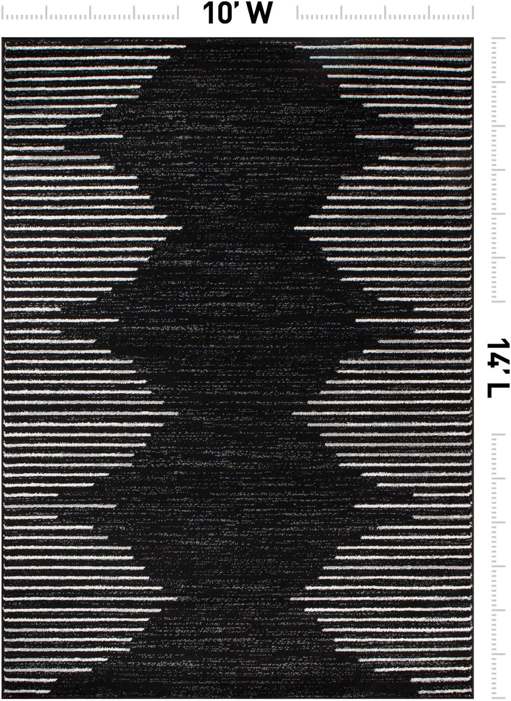 Rugshop Bohemian Stripe Stain Resistant High Traffic Living Room Kitchen Bedroom Dining Home Office Area Rug 10' x 14' Black