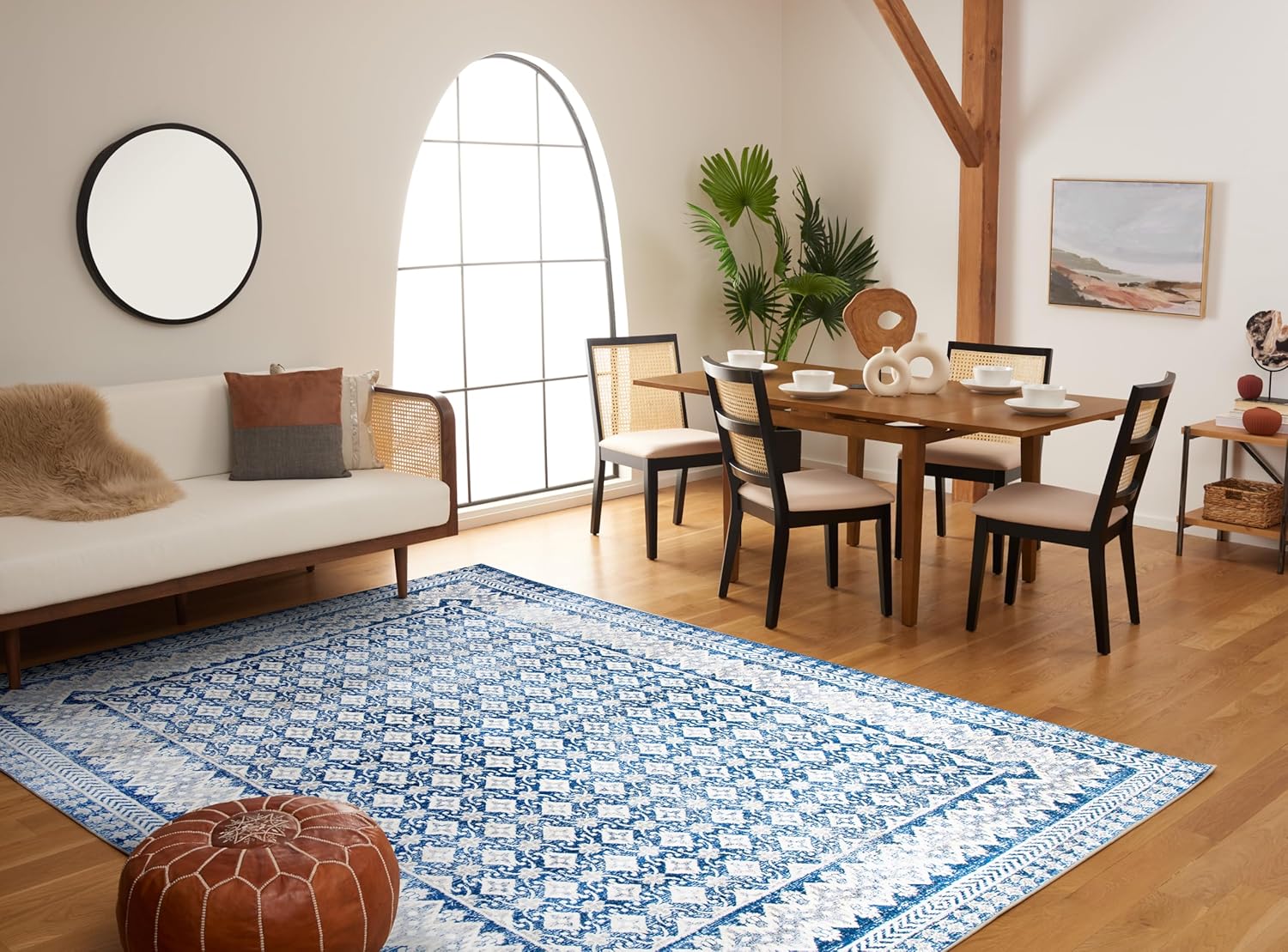 SAFAVIEH Brentwood Collection Area Rug - 9' x 12', Navy & Beige, Traditional Oriental Distressed Design, Non-Shedding & Easy Care, Ideal for High Traffic Areas in Living Room, Bedroom (BNT899N)