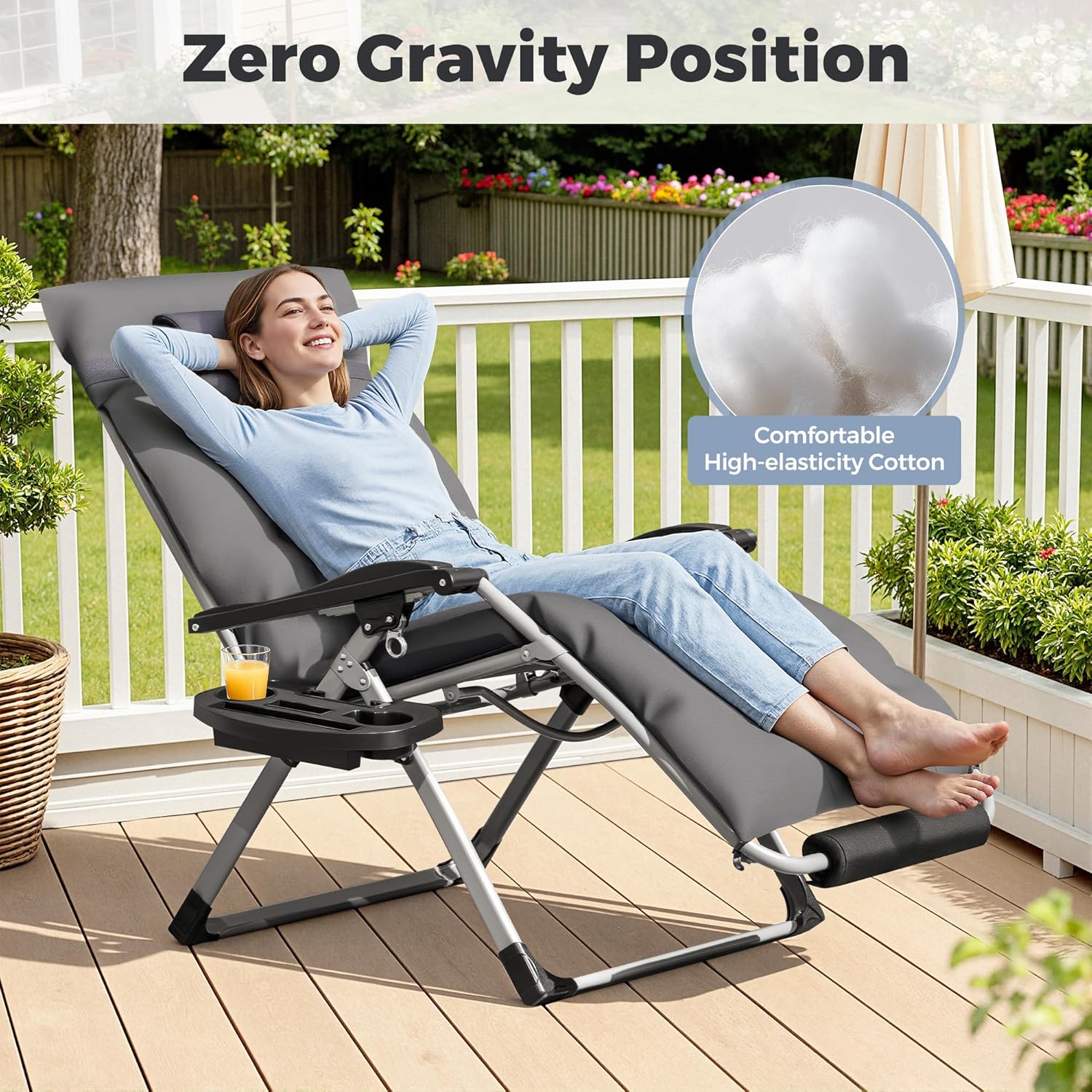 Homall Oversized Zero Gravity Chair, 32In Recliner Lounge Chair with Removable Soft Cushion and Cup Holder, Adjustable Anti Gravity Chair Folding Patio Chairs Padded for Indoor and Outdoor, Grey
