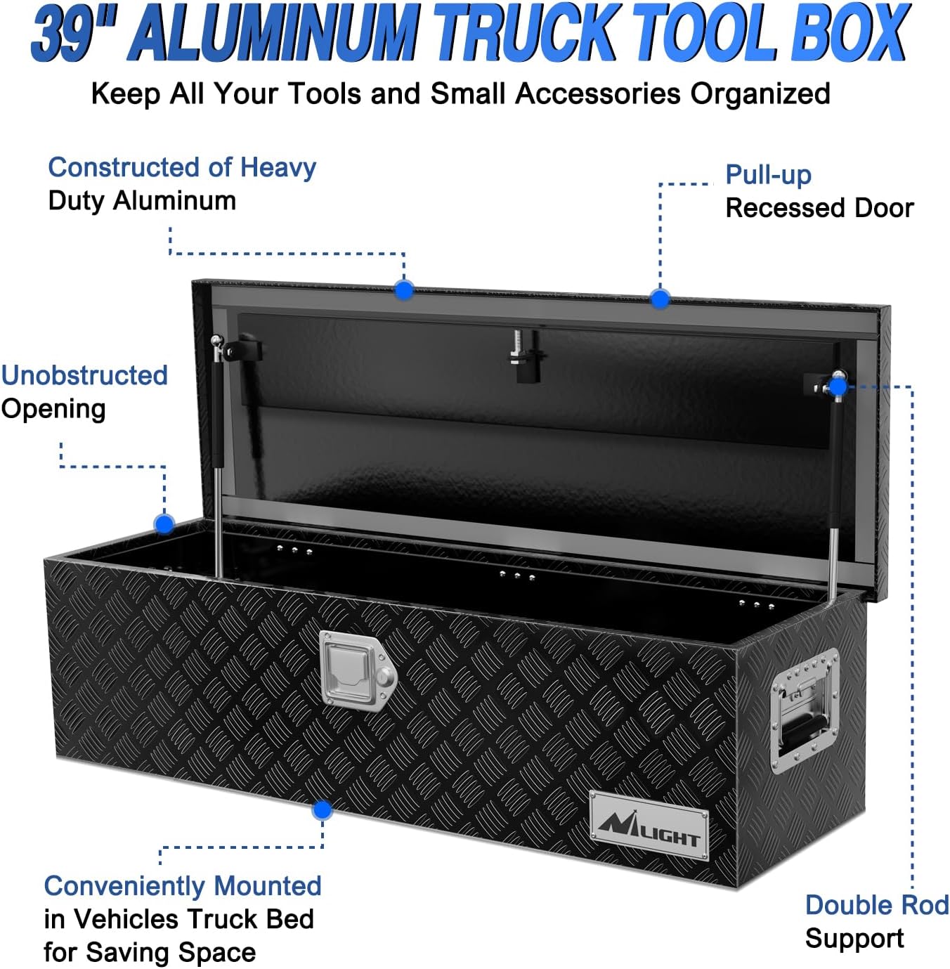 Nilight 39 Inch Truck Tool Box Heavy Duty Aluminum Stripes Plated Pick Up Truck Bed Toolboxes 39"x13"x10" Waterproof Storage Organizer for Bed of Truck RV Trailer with Side Handle Lock Keys, Black