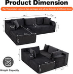 106” Cloud Modular Sectional Sofa with L-Shape Chaise and Deep Seat, Corduroy Memory Foam Boneless Compressed Couch for Living Room, No Assembly Required(Left Facing Chaise, Dark Grey)