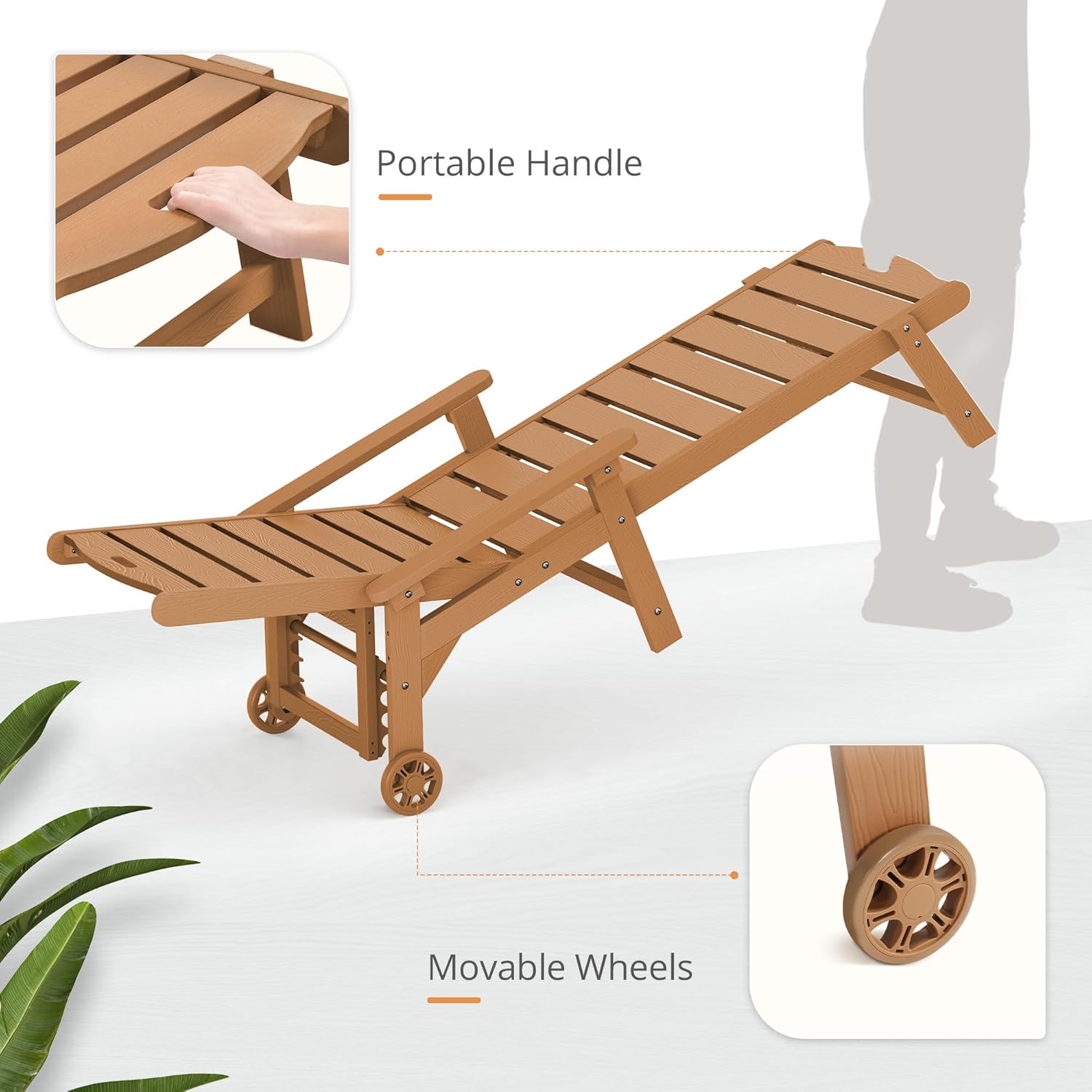 LUE BONA Outdoor Chaise Lounge Chairs Set of 2  HDPS Chaise Lounger  5 Positions Adjustable Lounge Chairs  Pool Lounge Chair with Wheels for Poolside  Patio  Restaurant  3 Year Warranty  Teak Color