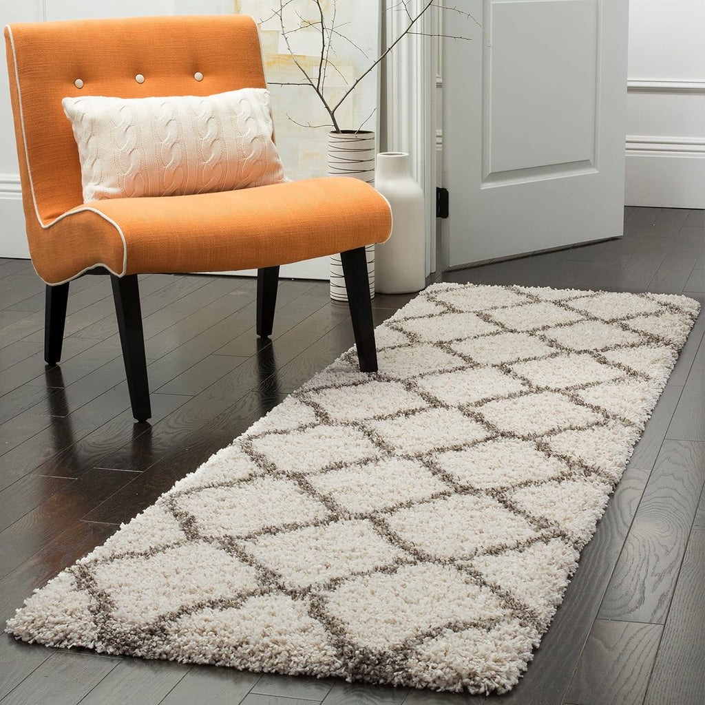 SAFAVIEH Hudson Shag Collection Area Rug - 9' x 12', Beige & Ivory, Moroccan Trellis Design, Non-Shedding & Easy Care, 2-inch Thick Ideal for High Traffic Areas in Living Room, Bedroom (SGH283S)