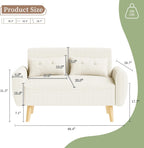 Vongrasig 48" Small Modern Loveseat Sofa, Mid Century Soft Corduroy Fabric 3-Seat Sofa Couch Tufted with Back Cushions and Tapered Legs for Living Room, Bedroom and Small Space, White