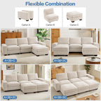 TEKAMON 100" Modular Sectional Sofa with Seats Storage, L Shaped Couch with Movable Ottoman for Living Room, Couch with Chaise, Solid Wood Frame, Spring Cushions, USB Port, Removable Covers, Beige | Seats Storage, Movable Ottoman, Flexible ModularSof