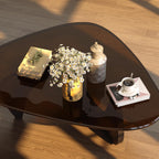 Coffee Table for Living Room Mid Century Modern Center Small Table with Glass Top and Wood, Black Brown(32 Inch)