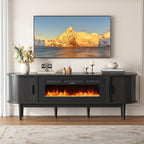70″ Fluted Fireplace TV Stand for 80″ TVs, Remote & Touch Control, Adjustable Flame Colors & Temperature Entertainment Center with Storage, Modern Media TV Console Table for Living Room (Black)