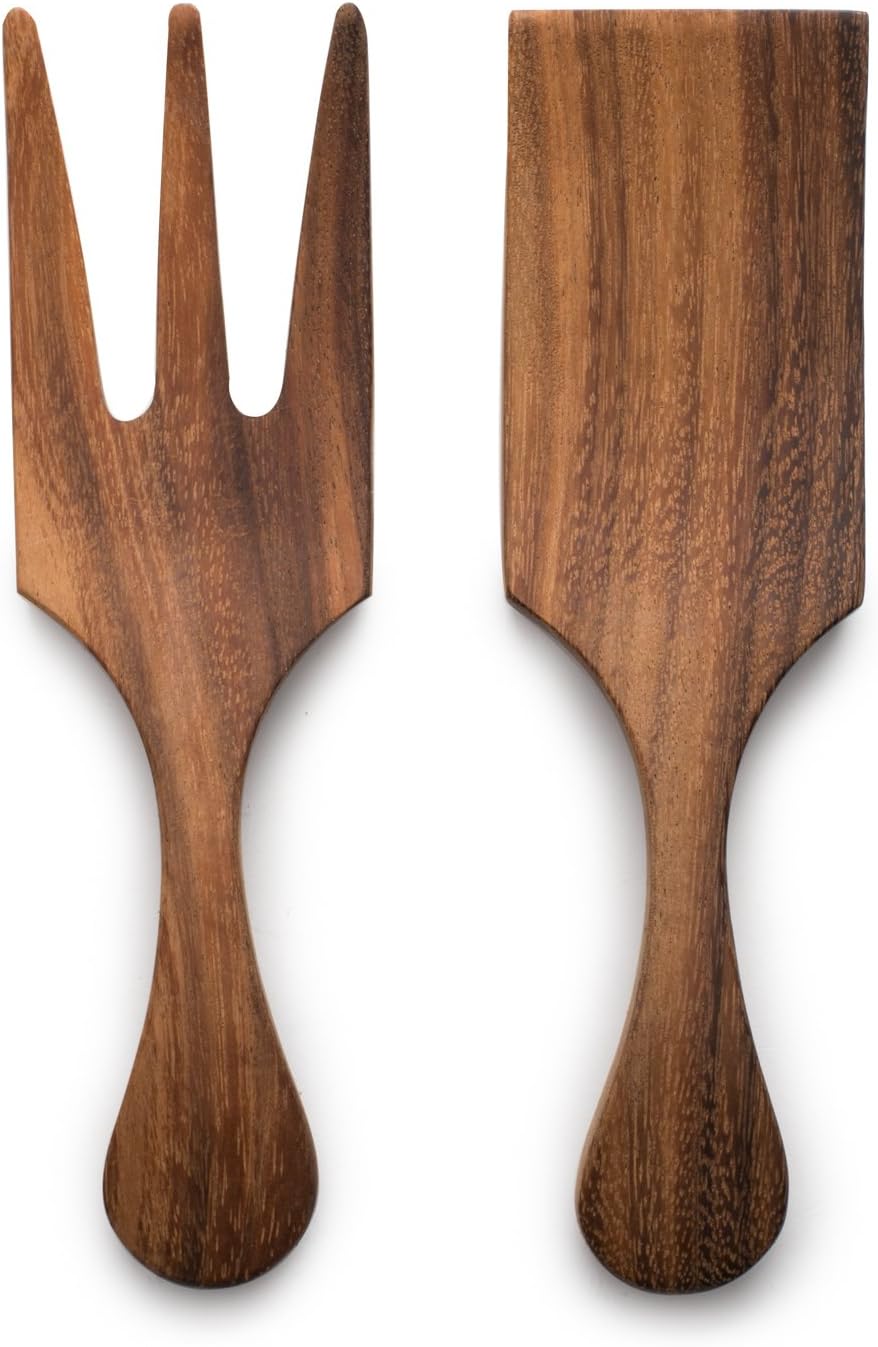 Ironwood Large Salinas Salad Bowl and Farmhouse Salad Utensil Set, Acacia Wood