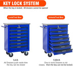 7 Drawers Tool Cart on Wheels with Stainless Steel Worktop, Heavy Duty Mobile Rolling Drawer Tool Chest with Locking Wheels & Lockable Drawers, Garage Tool Storage Cabinet (Blue, 7 Drawers)