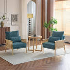 Karl home Cozy Chenille Accent Chair with Lumbar Pillow & Rattan Arms Modern Lounge Chair for Living Room, Bedroom, Reading Nook, Blue & Green