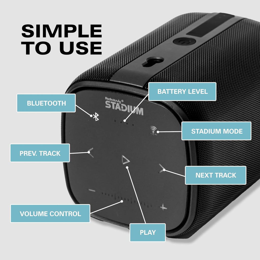 Rocksteady Stadium 2: Four Speakers Bundle - Immersive  connectible  and up to 150 ft of Range. Up to 30 Hours of Battery Life.