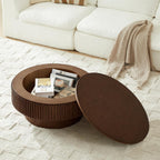 Round Coffee Table with Storage, Small Solid Wood Coffee Table for Living Room, Mid Century Modern Circle Center Tables for Small Space Apartment (31.5''D×14''H-Walnut)