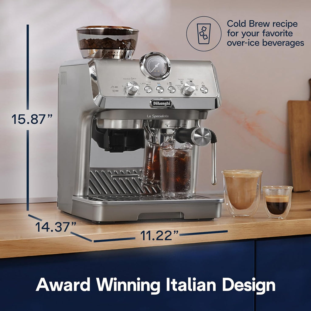 De'Longhi La Specialista Arte Evo Espresso Machine - Compact Cold Brew Coffee Maker with Grinder, Milk Steam Wand/Frother & Tamping Tools - Home Barista Kit for Lattes, Cappuccinos, Iced Coffee