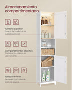 VASAGLE Tall Bathroom Cabinet with Lights, Slim Freestanding Bathroom Storage Cabinet with Adjustable Shelves, for Small Spaces, Modern, 15.7 Inches Wide, Cloud White UBBC766W02