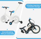 JMMD 6 in 1 Toddler Bike with Push Handle for Kids 18-60 Months, 12" Foldable Balance Bike with Training Wheels, Pedals, Brakes, Kickstand, Push Tricycle Toddler Gift & Toys for Boy & Girl