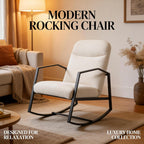Kinfant Mid Century Modern Rocking Chair, Corduroy Upholstered Accent Chair with Metal Frame, High Back Nursery Glider Rocker, Comfy Reading Lounge Chair for Living Room Bedroom Small Space (Beige)