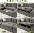 Oversized Sleeper Couch Sofa, 110 inch 2 in 1 Pull Out Couch with Double Storage Chaise, Sectional Sleeper Sofa Bed with Side Pocket for Living Room, Dark Grey