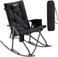 Portal Folding Rocking Camping Chair Outdoor - Thick Padded Rocking Recliner Chair Portable Camping Rocker for Patio Front Porch Backyard Lawn Living Room, Supports 400 LBS