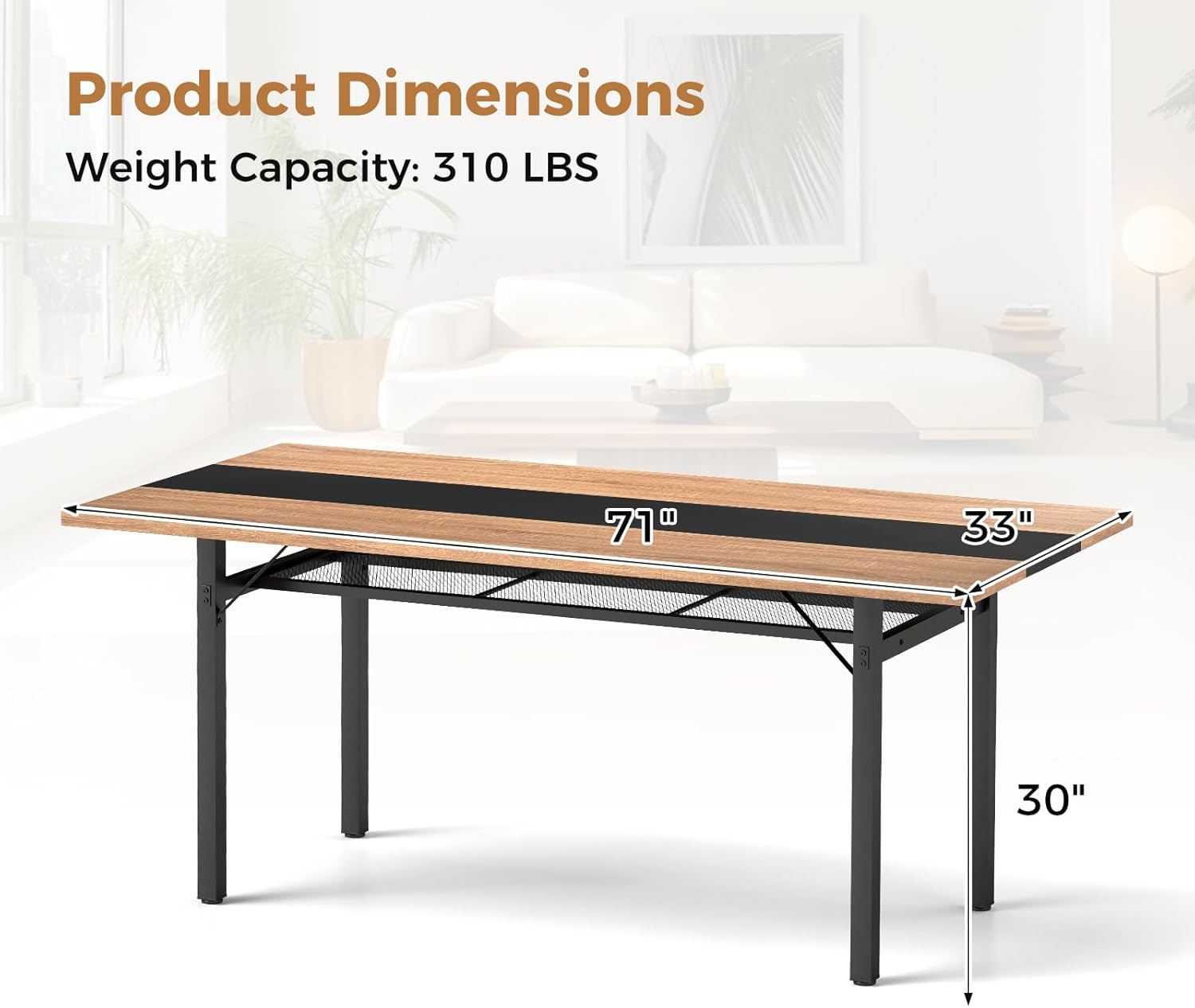 Giantex 71" Dining Table for 6-8 People, Large Kitchen Table with Heavy-Duty Metal Frame, Storage Rack, Industrial Rectangular Dinette Table for Dinner Dining Room Living Room Conference