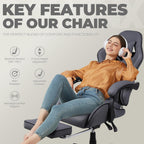 Dowinx Gaming Chair Fabric with Pocket Spring Cushion, Massage Game Chair Cloth with Headrest, Ergonomic Computer Chair with Footrest 290LBS, Grey