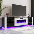 AMERLIFE Fireplace TV Stand with 40" Fireplace, 80" Modern Entertainment Center with High Gloss Doors & LED Lights, U-Shaped Legs TV Console Cabinet for TVs Up to 90", Black TV Stand White Fireplace