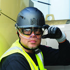 Klein Tools 60517 Safety Helmet, Vented Class C with Rechargeable Lamp and Chin Strap, Premium KARBN Pattern, Adjustable Vents