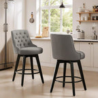 Watson & Whitely Modern Swivel Bar Stools, Performance Fabric Upholstered Counter Height Bar Stool with Back, Solid Wood Legs, 26" H Seat, Set of 2, Flint Grey