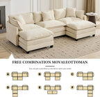 111.5" Beige Modular Sectional Sofa, 3 Seater Large Sectional Couches for Living Room, Ivory Off-White Chenille Fabric Oversized Cloud Couch with Ottoman, Modern Sofas Set, Sofas para Sala, U Shaped