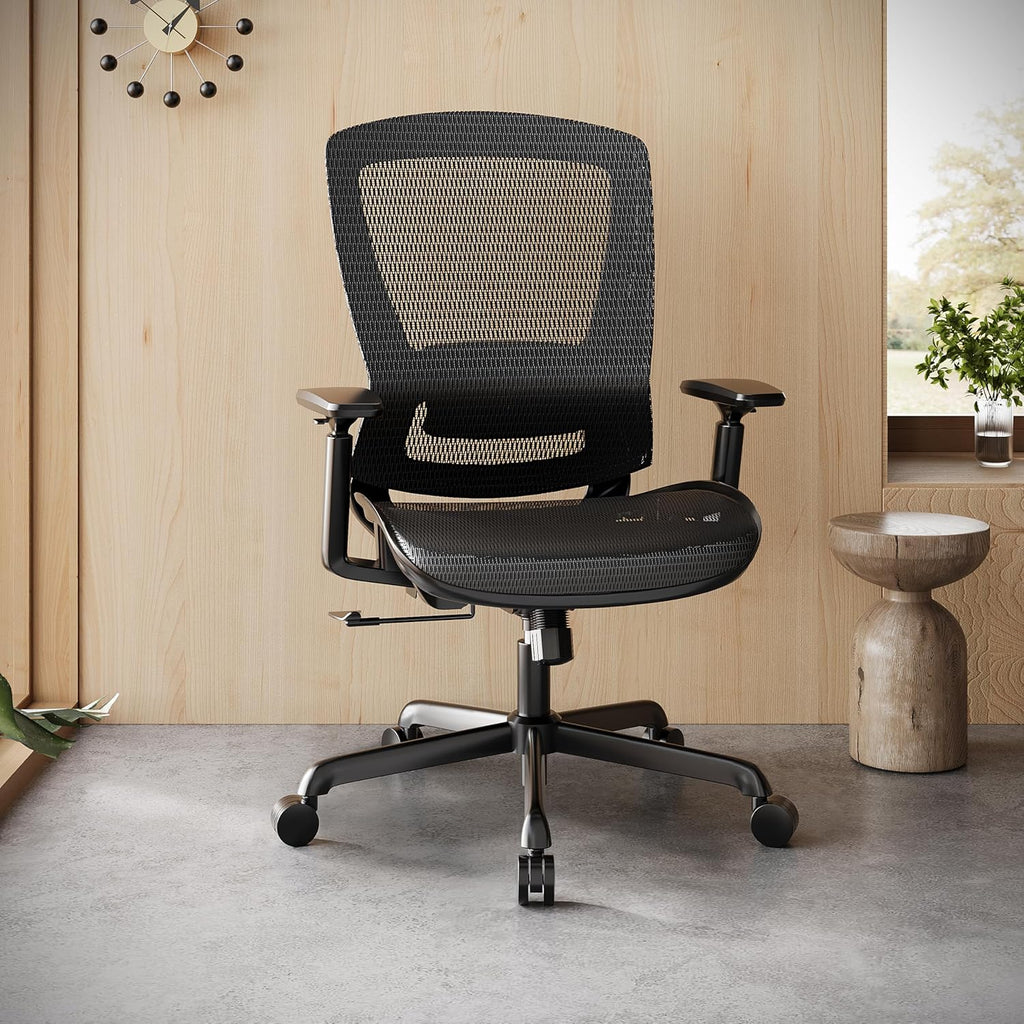 ELABEST Mesh Office Chair,Ergonomic Computer Desk Chair,Sturdy Task Chair- Adjustable Lumbar Support & Armrests,Tilt Function,Comfort Wide Seat,Swivel Home Office Chair (Black)