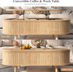 Easyego Oval Lift Top Coffee Table with Storage, 40" Fluted Modern Hidden Compartment Center Table for Living Room, Small Space Apartment, Home Office Desk, Natural
