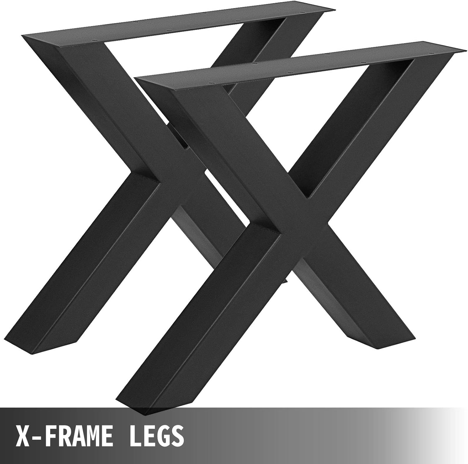 VEVOR Set of 2 Steel Table Legs, 28 Height 31 Wide Dining Table Legs,Heavy Duty 3.1" Square Box Section X Frame Table Legs,28x31x3.1 Inch Black Color Industrial Country Style Metal Dining Legs