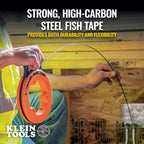 Klein Tools 56334 Electrical Fish Tape, Steel Wire Puller with Double Loop Tip, Optimized Housing and Handle for Heavy Duty Wire Pulls, 240-Foot