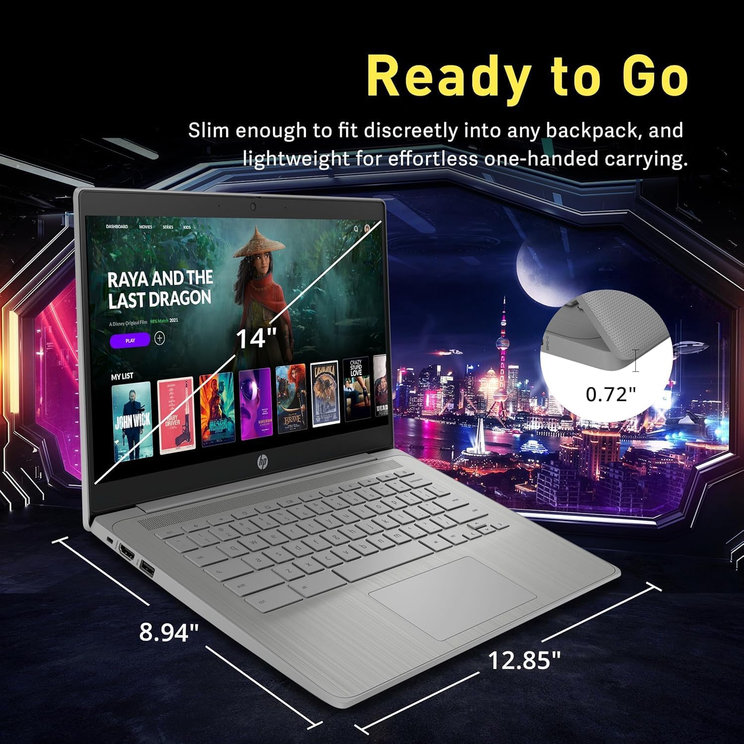 HP Chromebook 14" HD Premium Laptop Computer for Student Business  Quad-Core Celeron N4120 Processor  4GB RAM  564GB Storage (64GB eMMC + 500GB Ext)  Webcam  Long Battery  Chrome OS +MarxsolAccessory