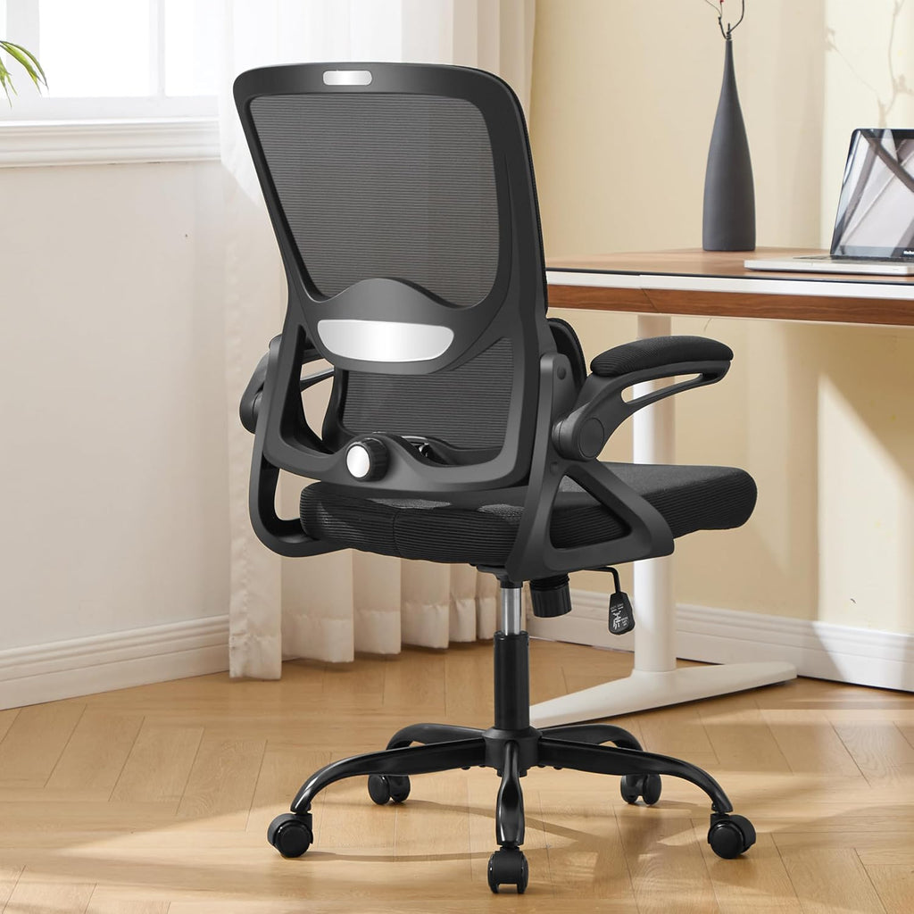 Ergonomic Office Chair,Mesh Office Chair with Lumbar Support,Mid Back Desk Chair with Flip-up Arms,400 lbs Comfy Computer Chair for Home Office