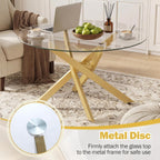 Giantex Round Glass Coffee Table, 31.5" Modern Center Table with Tempered Glass Top & Geometric Metal Frame, Clear Accent Cocktail Table, Small Coffee Table for Living Room, Small Spaces (Gold)