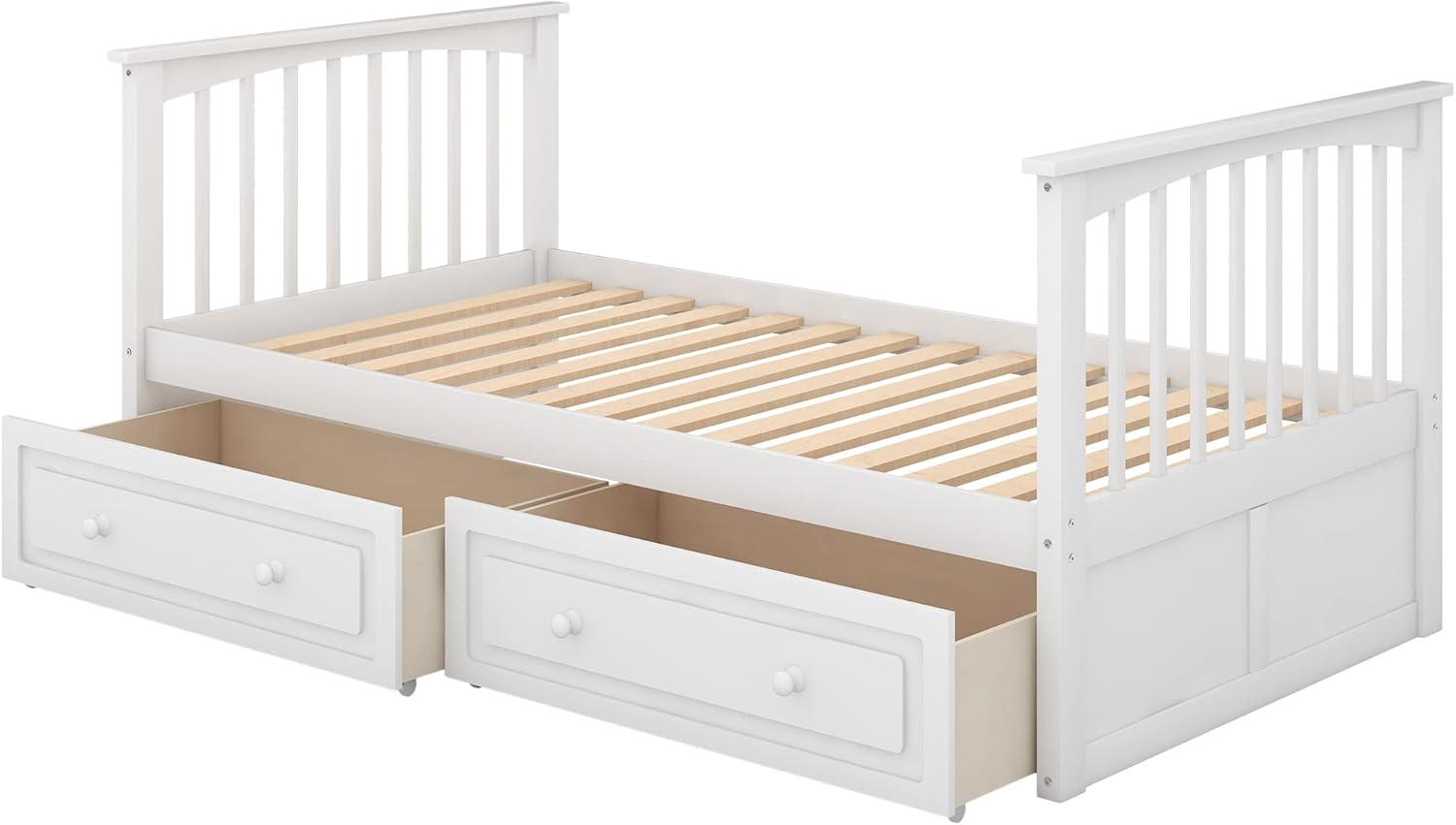 Merax Twin Over Twin Bunk Bed with 2 Storage Drawers and Ladder, Can be Devided into 2 Beds, No Spring Box Needed, White