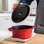 STAUB Cast Iron Dutch Oven 4-qt Round Cocotte, Made in France, Serves 3-4, Cherry